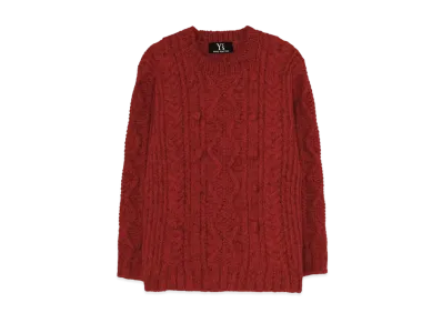 Yohji Yamamoto Y's HAND-KNITTED ALLAN PATTRN ROUND NECK PULLOVER "Red"