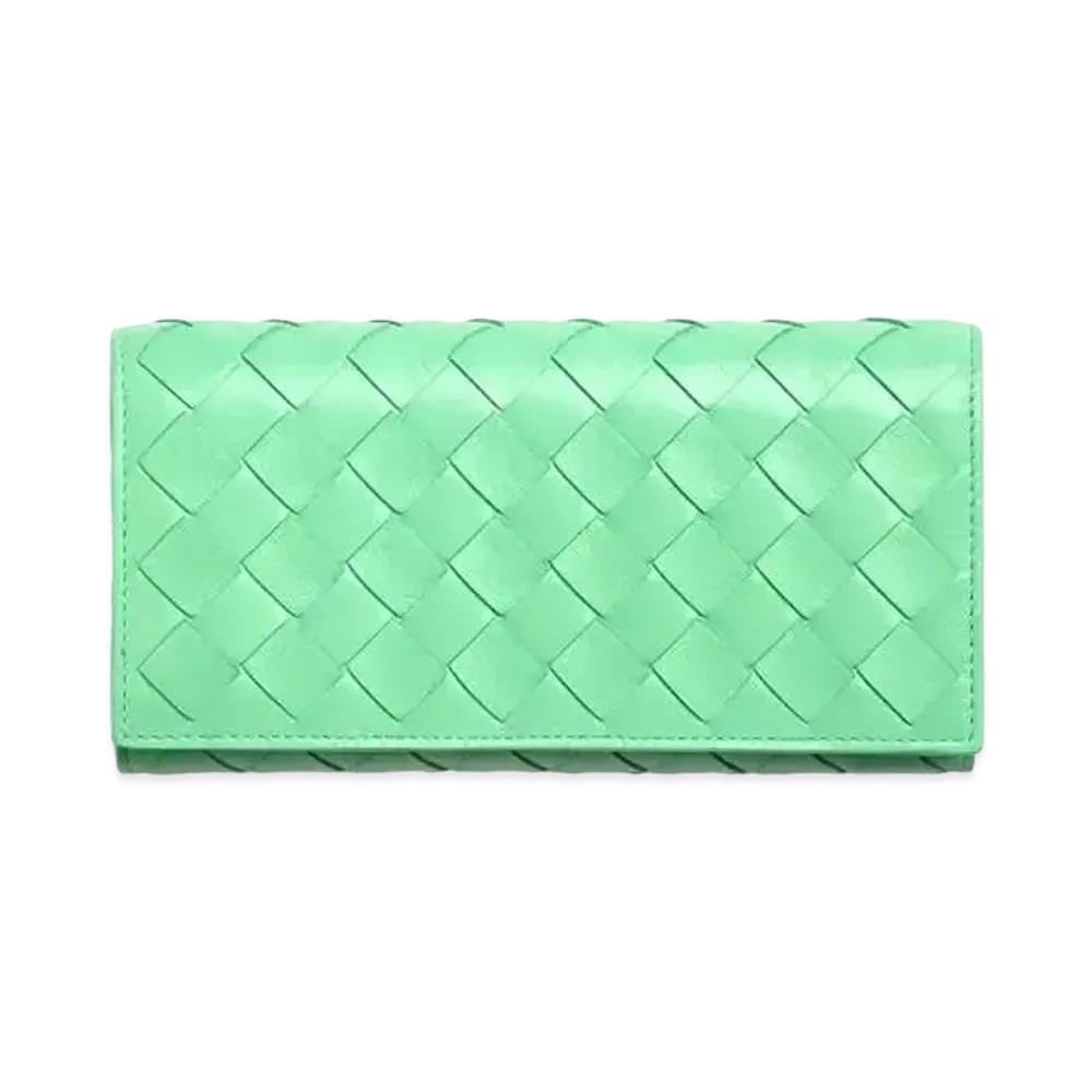 Bottega Veneta Intrecciato Lambskin Calfskin Flap Long Wallet "Fountain"
