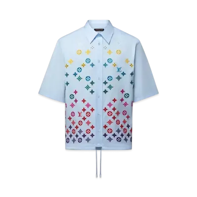 Louis Vuitton Men's Monogram Flowers Embroidered Short-Sleeved Shirt "Sky Blue"