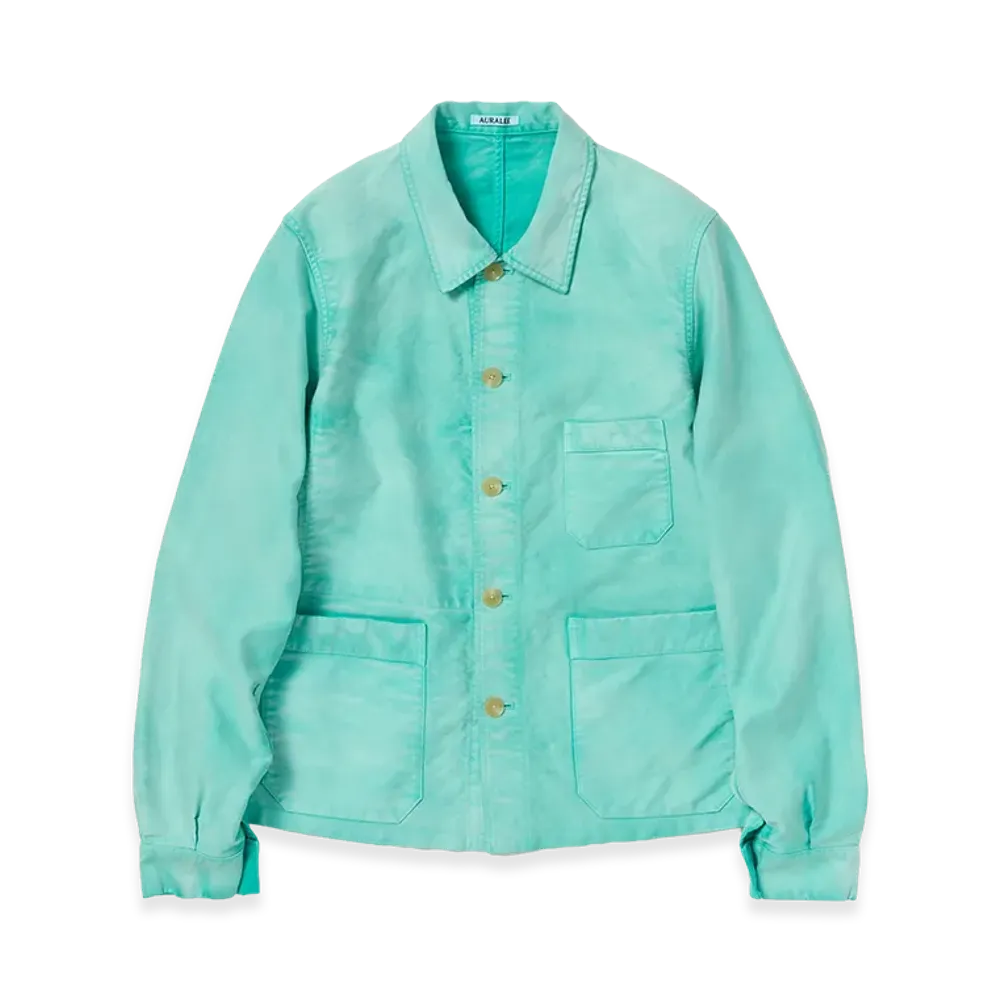 AURALEE Garment-Dyed Organic Cotton Heavy Moleskin Coverall "Faded Aqua Green"