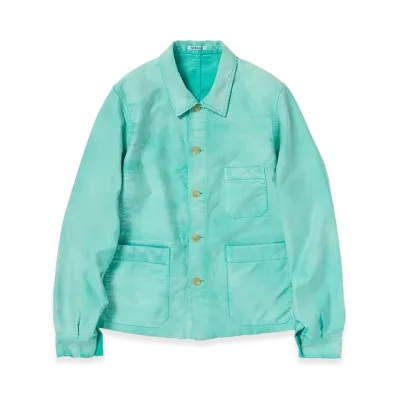 AURALEE Garment-Dyed Organic Cotton Heavy Moleskin Coverall "Faded Aqua Green"