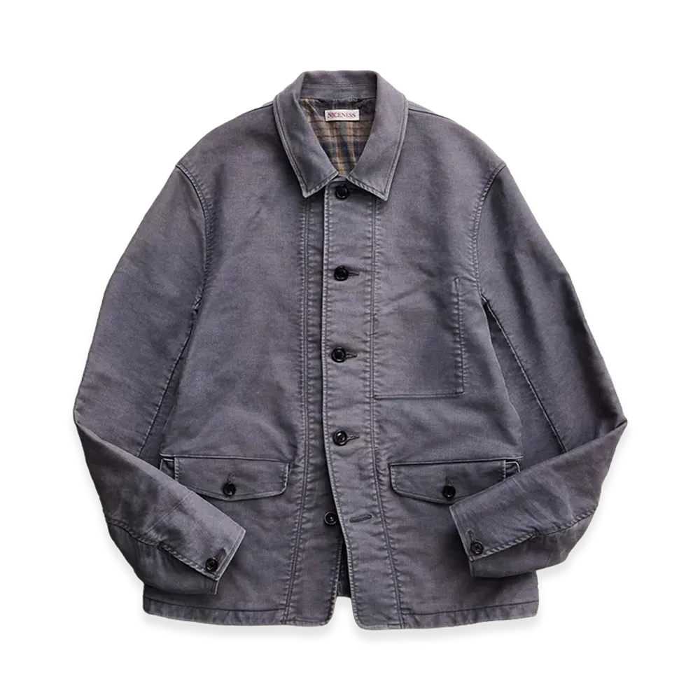 NICENESS Trafford Aged-Effect Moleskin Car Coat "Gray"