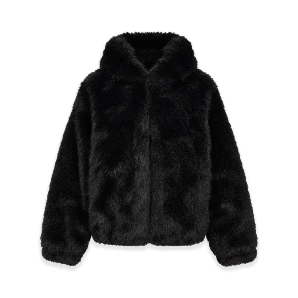 BREATH Faux Fur Zip Hoodie "Black"