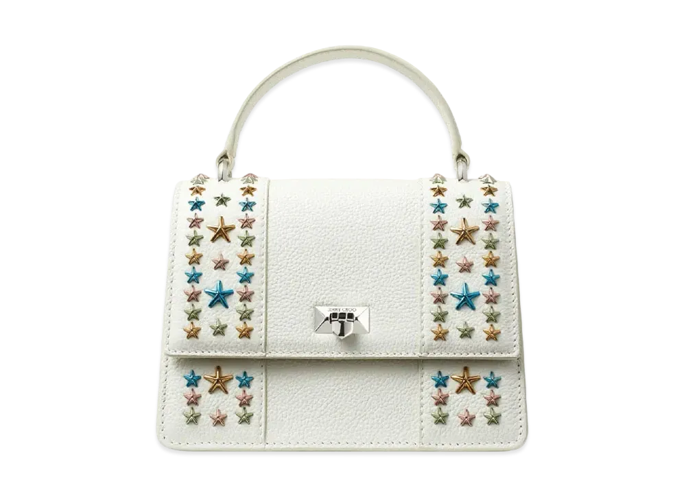 Jimmy Choo Pyxis Tophandle Soft Grainy Calf Leather Top Hundle Bag With Star Studs "Multicolour/Latte"