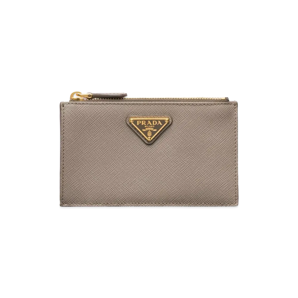 PRADA Saffiano Triangle Card Case "Clay Grey"