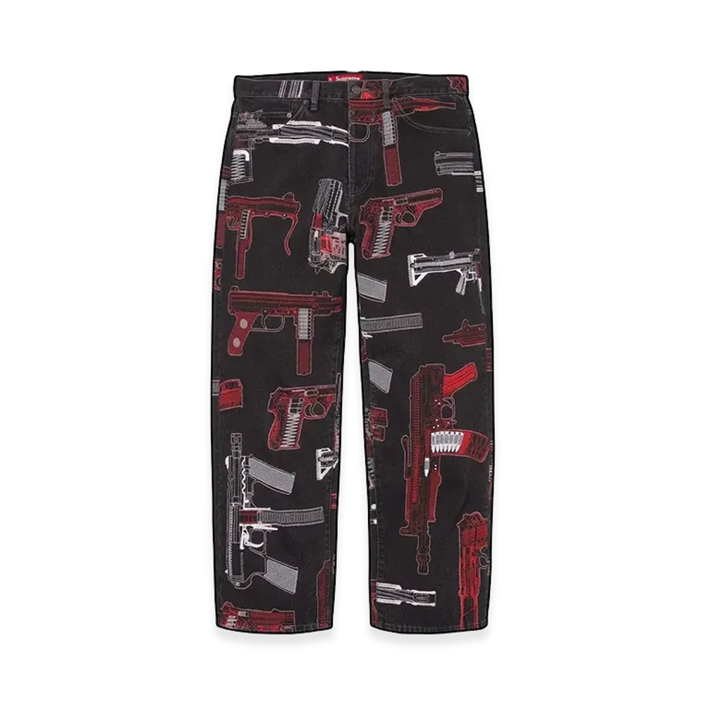 Supreme Guns Embroidered Loose Fit Jean "Washed Black"