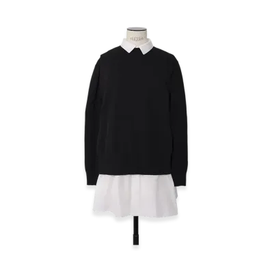 sacai Poplin x Cotton Knit Dress "Black/Off White"