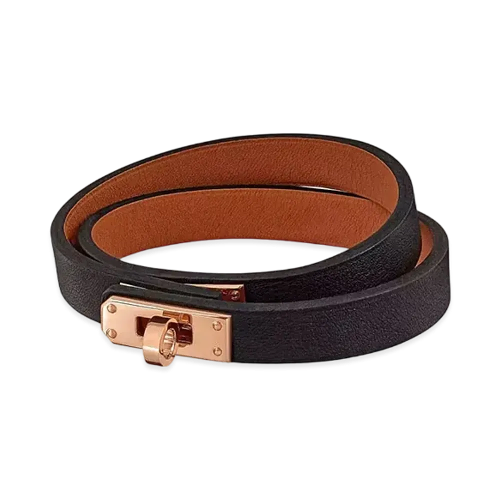 Hermes Mini Kelly Double Tour Bracelet Swift "Noir/Rose Gold"