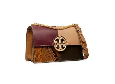 Tory Burch Miller Mixed-Materials Shoulder Bag "Dark Caramel"