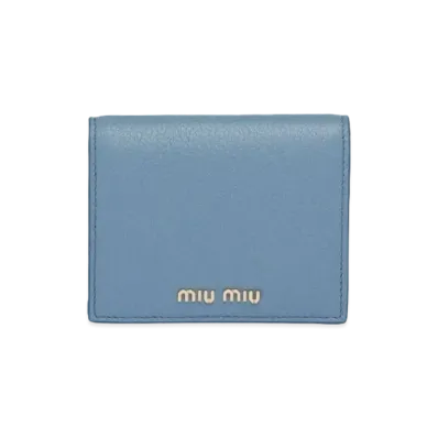 MIU MIU Madras Color Leather Wallet "Light Blue/Aquamarine"