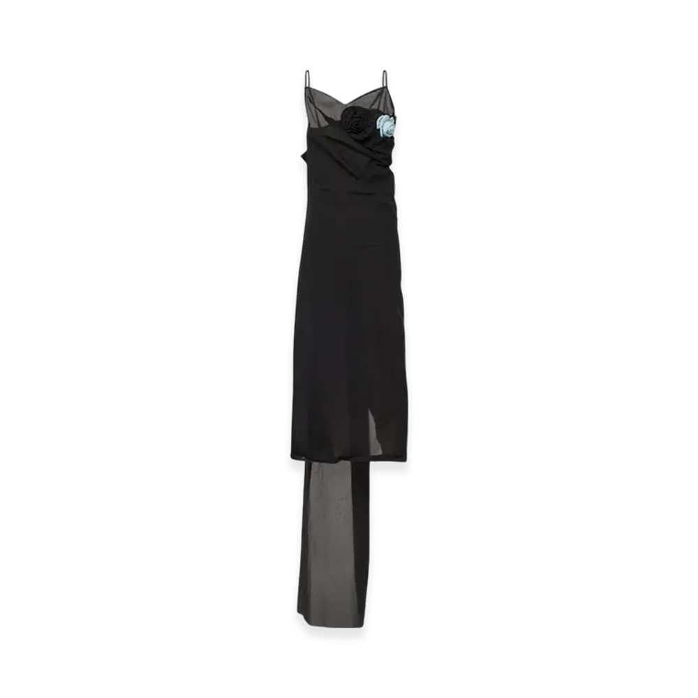 PRADA Women's Long Nylon Crepe Dress "Black"