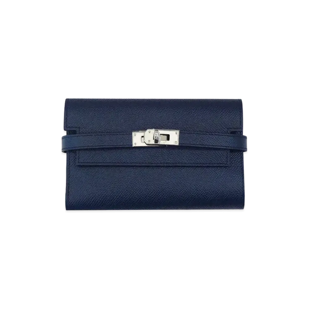 Hermes Kelly Wallet Medium Verso Veau Epsom "Blue Indigo/Rose Purple/Silver"