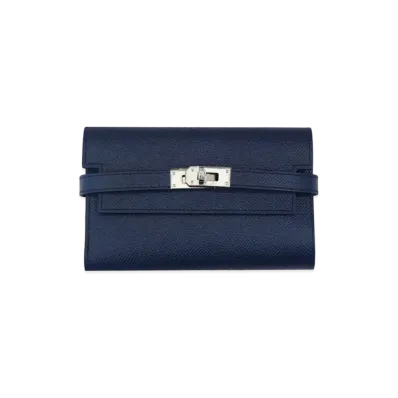Hermes Kelly Wallet Medium Verso Veau Epsom "Blue Indigo/Rose Purple/Silver"