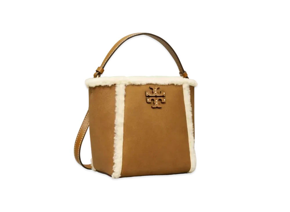 Tory Burch McGraw Shearling Small Bucket Bag "Dark Tiramisu"