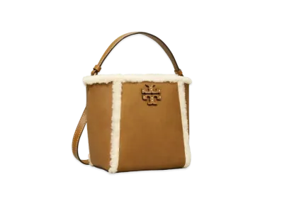 Tory Burch McGraw Shearling Small Bucket Bag "Dark Tiramisu"