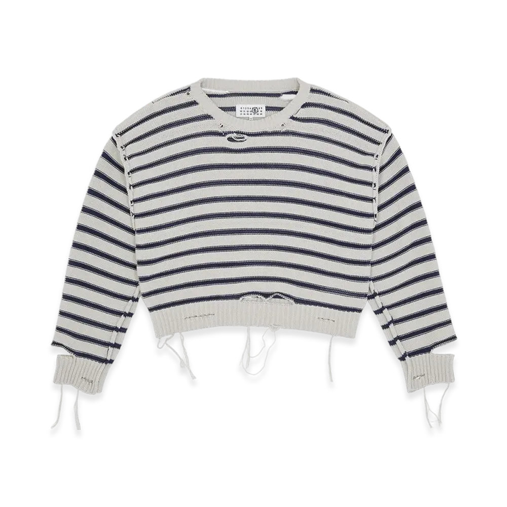 MM6 Maison Margiela Women's Striped Knit Crewneck "Chalk/Navy"