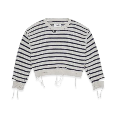 MM6 Maison Margiela Women's Striped Knit Crewneck "Chalk/Navy"