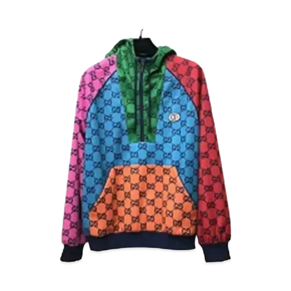 GUCCI GG All Over Pattern Half Zip Technical Half Zip Pullover Hoodie "Multicolor"