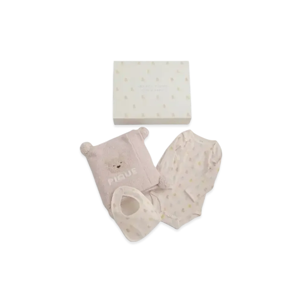 GELATO PIQUE Baby Bear Blanket & Bodysuit & Bib 3 Piece Set Gift Box "Pink"