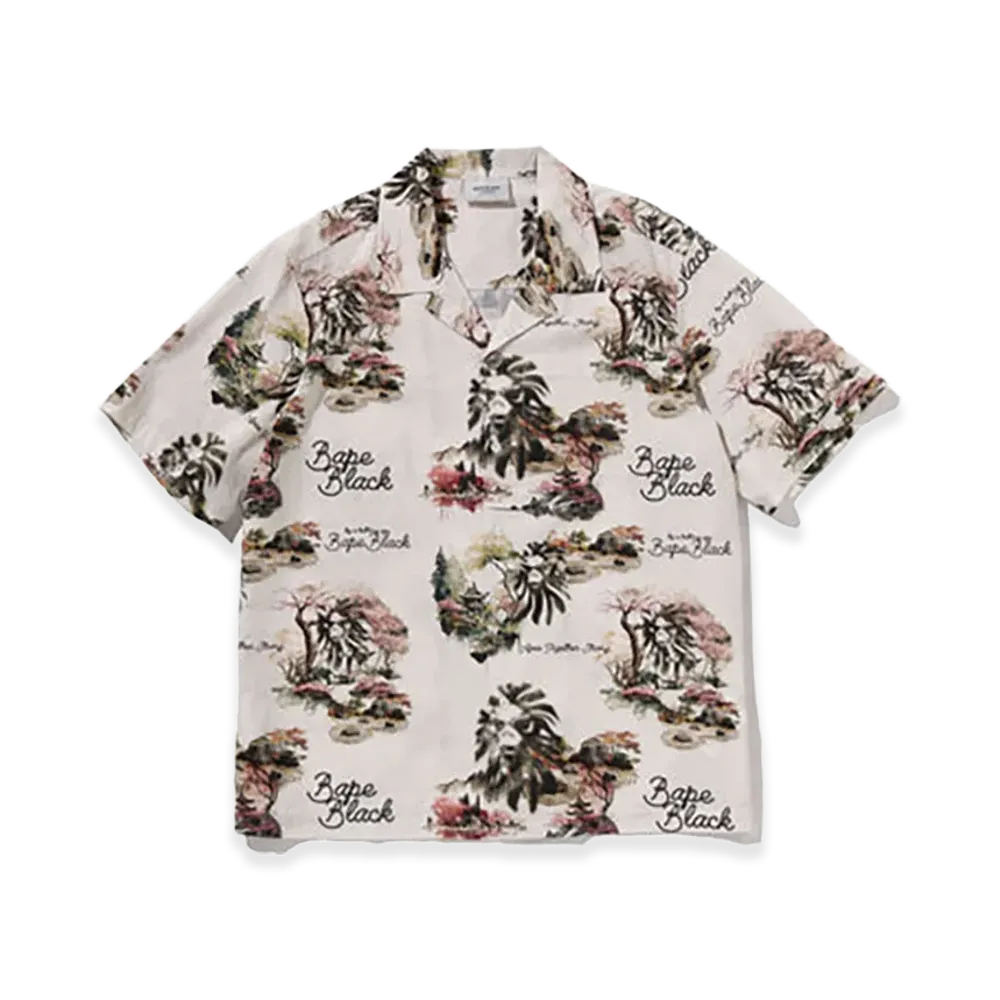 A BATHING APE Bape Black Color Print Hawaiian Set #1 "Ivory"
