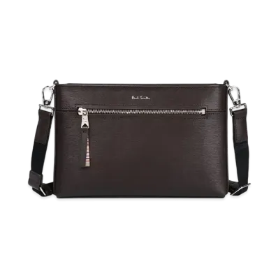 Paul Smith Straw Grain Leather Shoulder Bag "DarkBrown"