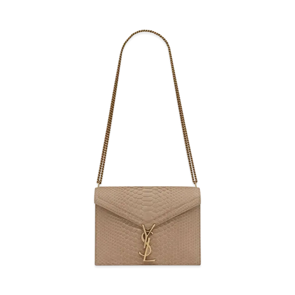 Saint Laurent Cassandra Monogram Clasp Bag In Matte Python "Medium Havana"