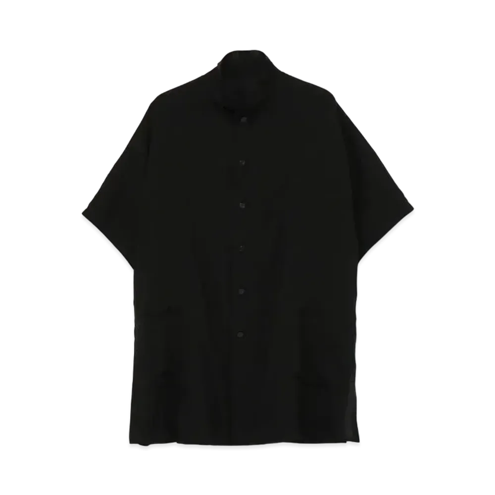 Yohji Yamamoto Pour Homme CELLULOSE LAWN STAND COLLAR GUN SLEEVES BLOUSE "Black"