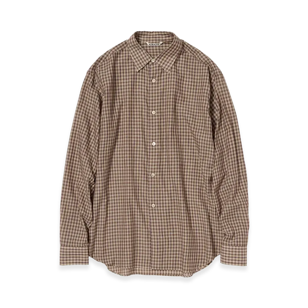 AURALEE Women's Airy Light Cotton Check Shirt "Brown Gingham Check"