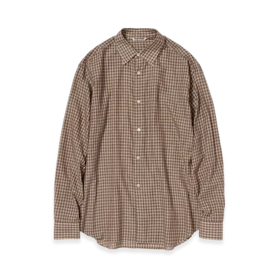 AURALEE Women's Airy Light Cotton Check Shirt "Brown Gingham Check"