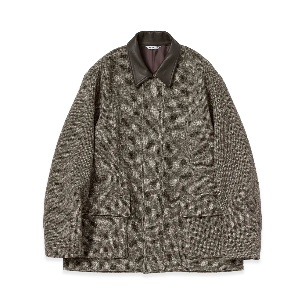 AURALEE Homespun Tweed Zip Blouson "Mix Brown"