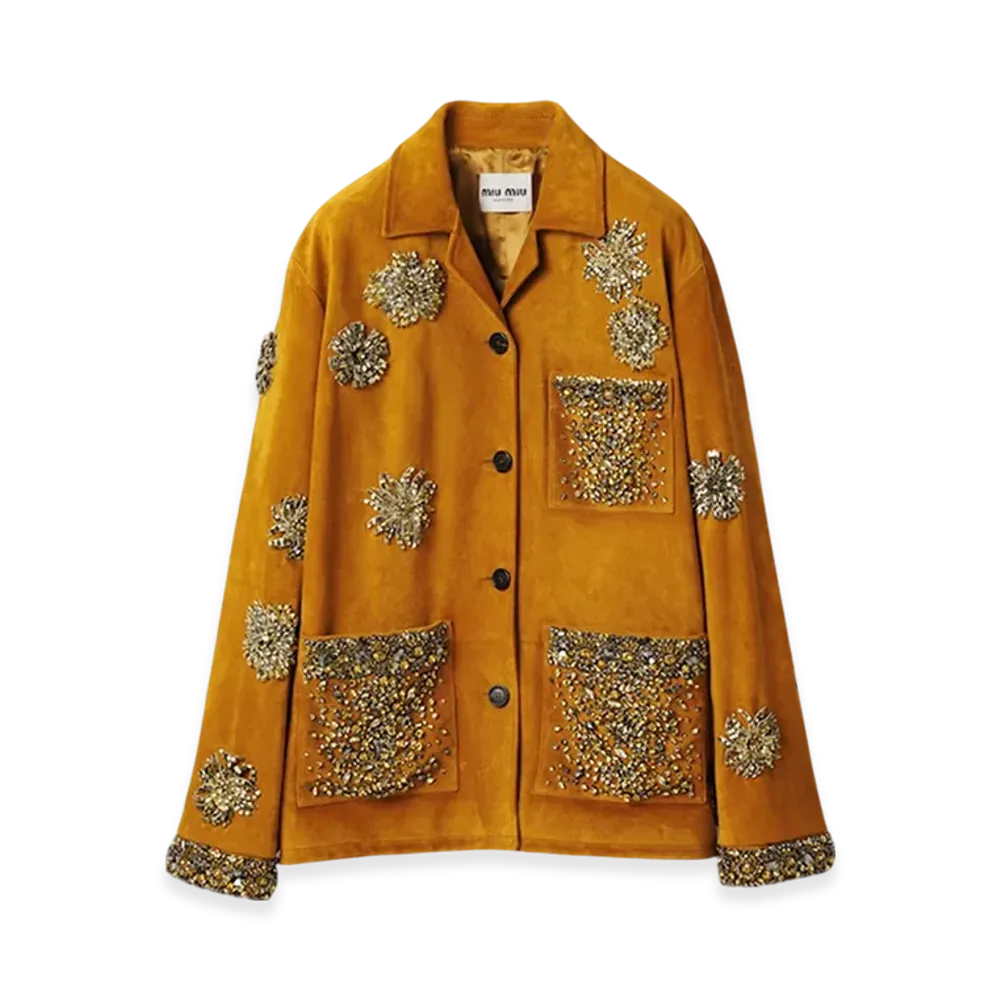 MIU MIU Women's Embroidered Suede Jacket "Whiskey"