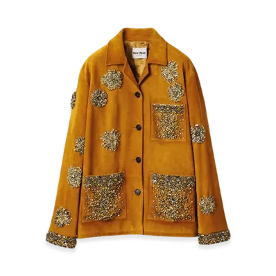 MIU MIU Women's Embroidered Suede Jacket "Whiskey"
