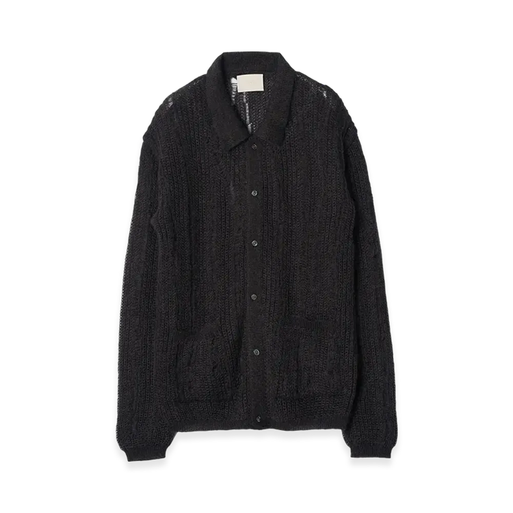 YOKE Silk Kid Mohair Wool Buttoned Cargigan "Carbon Black"