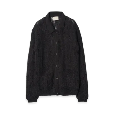 YOKE Silk Kid Mohair Wool Buttoned Cargigan "Carbon Black"