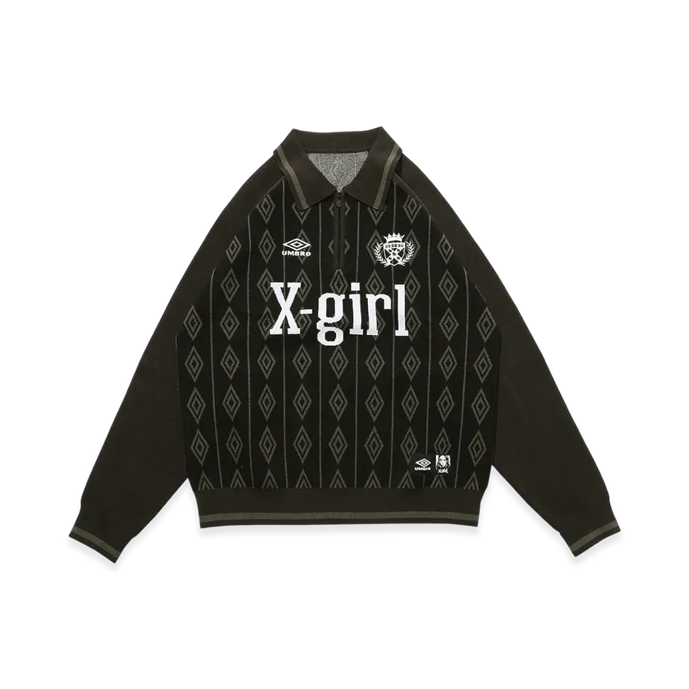 X-Girl x Umbro Half Zip Jacquard Knit Top "Black"