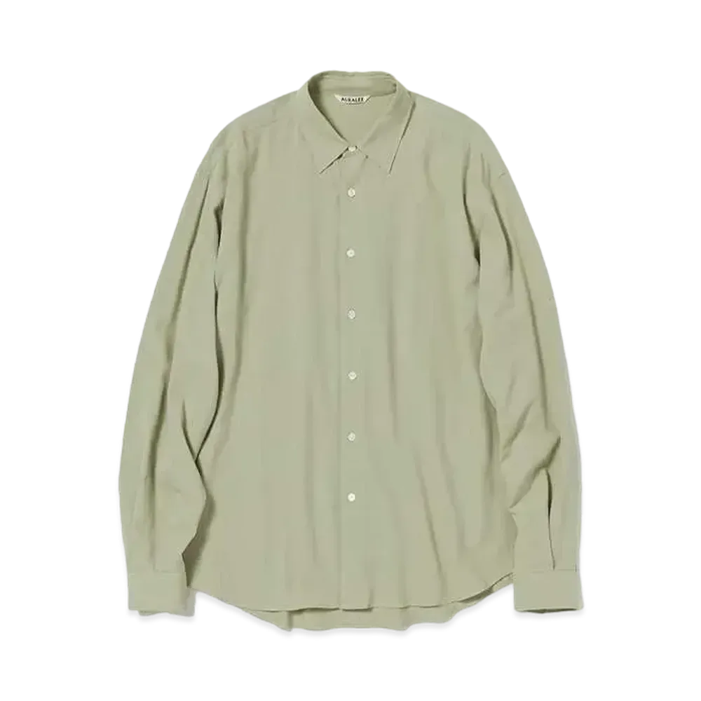 AURALEE Hard Twist Cotton Silk Viyella Shirt "Sage Green"