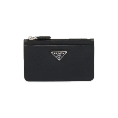 PRADA Saffiano Triangle Card Case "Black"