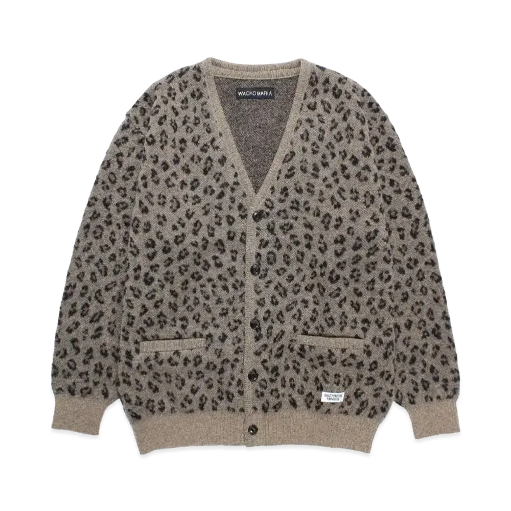 WACKO MARIA Leopard Jacquard Mohair Knit Cardigan "Beige"