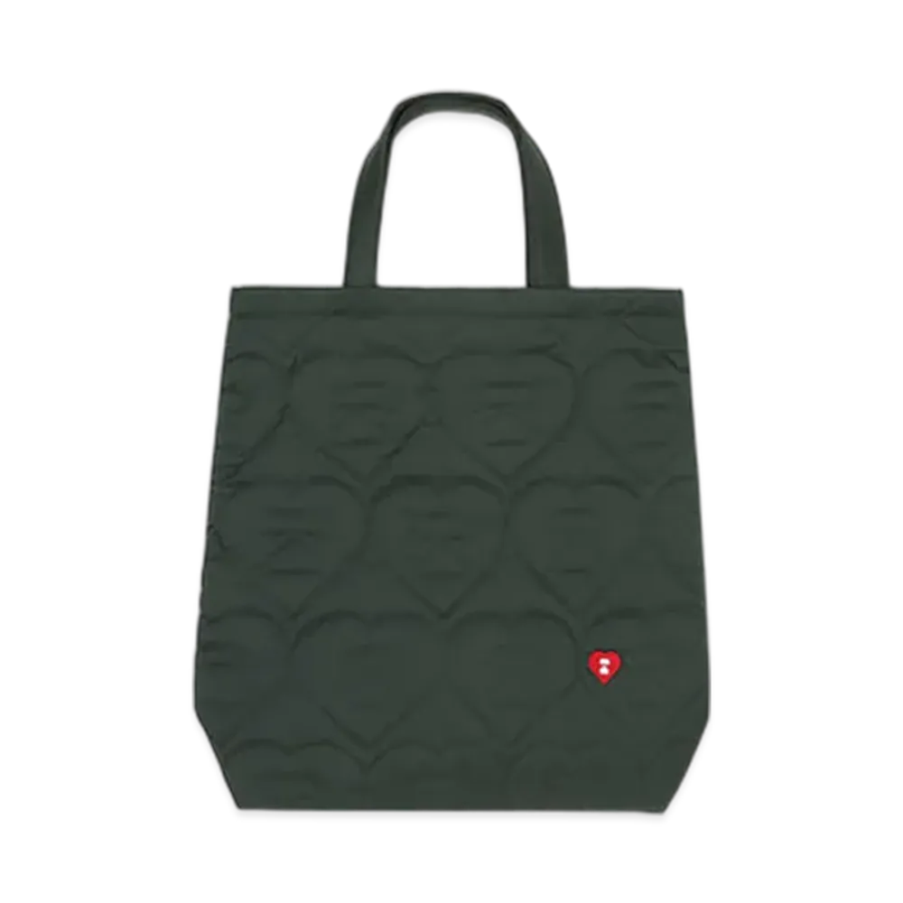 A BATHING APE APEE Quilted Heart Monogram Tote Bag "Olivedrab"
