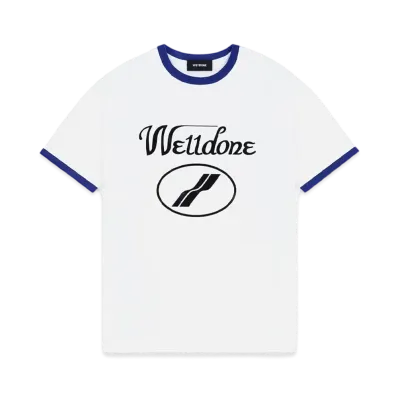 WE11DONE Cursive Logo Fitted Ringer T-shirt "Navy"