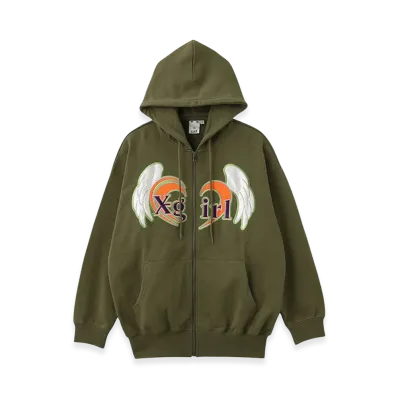 X-Girl Women's Heart And Wing Zip Up Sweat Hoodie "Olive"