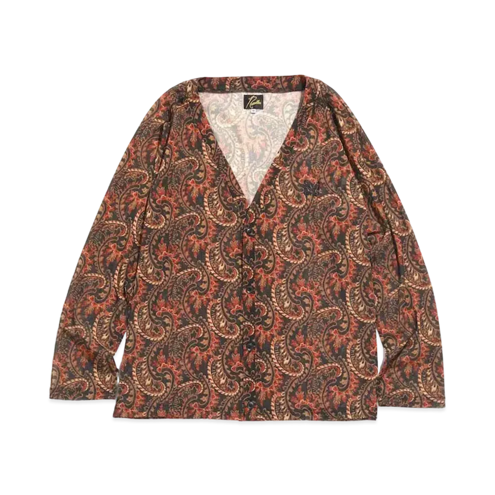 Needles V NECK CARDIGAN - POLY MESH / PAISLEY PT. "Black"