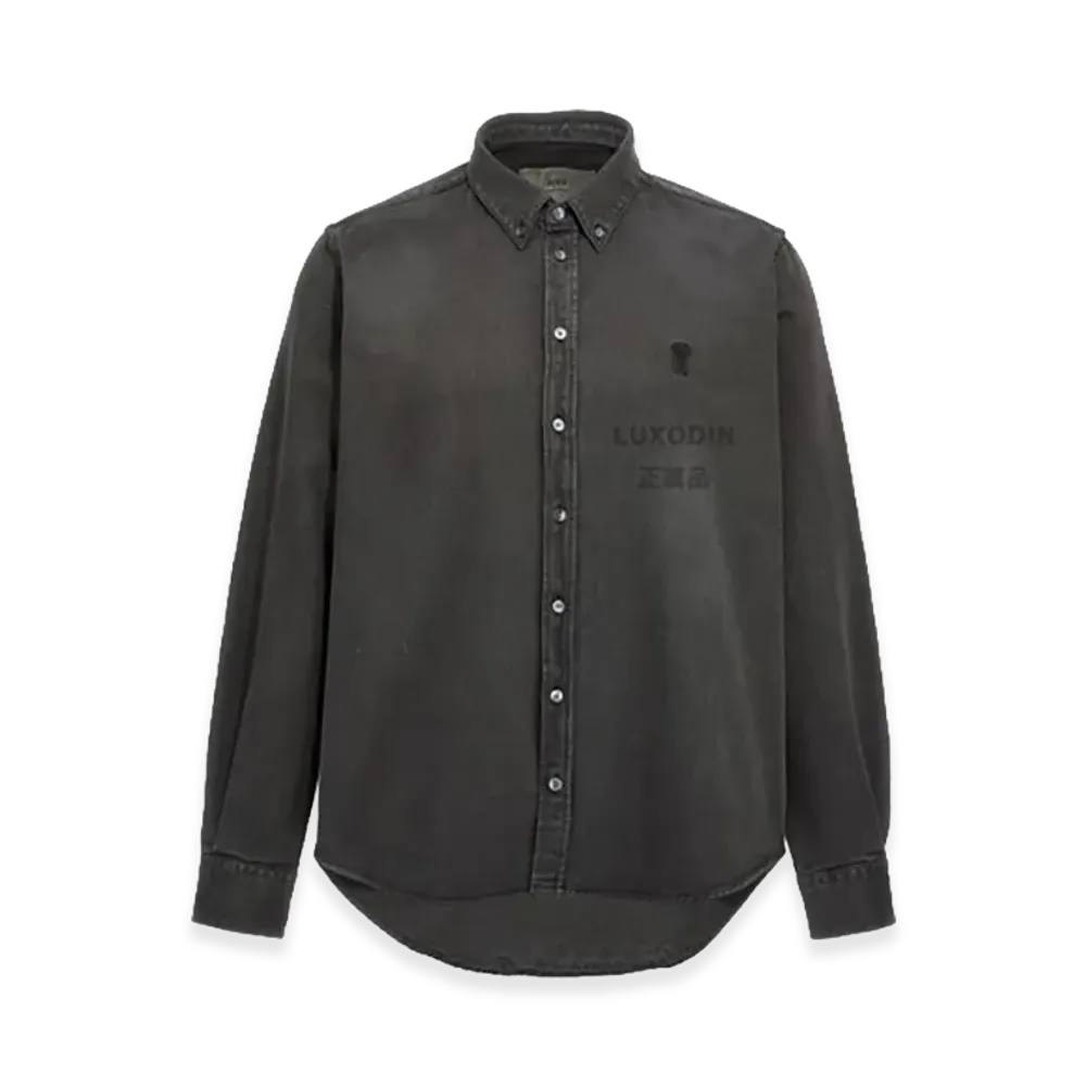 AMI PARIS Button Down Army De Coeur Shirt "Black"