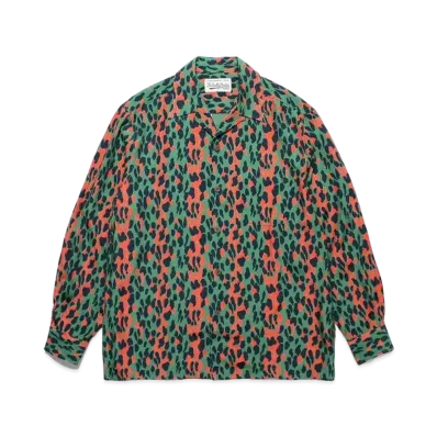 WACKO MARIA Leopard Open Collar Shirt "Green"