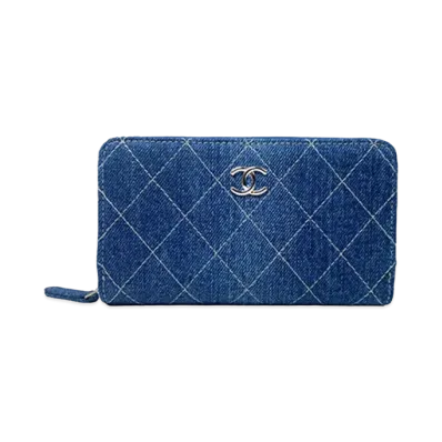 CHANEL Matelasse Round Zip Wallet Denim "Wash Blue/Silver"