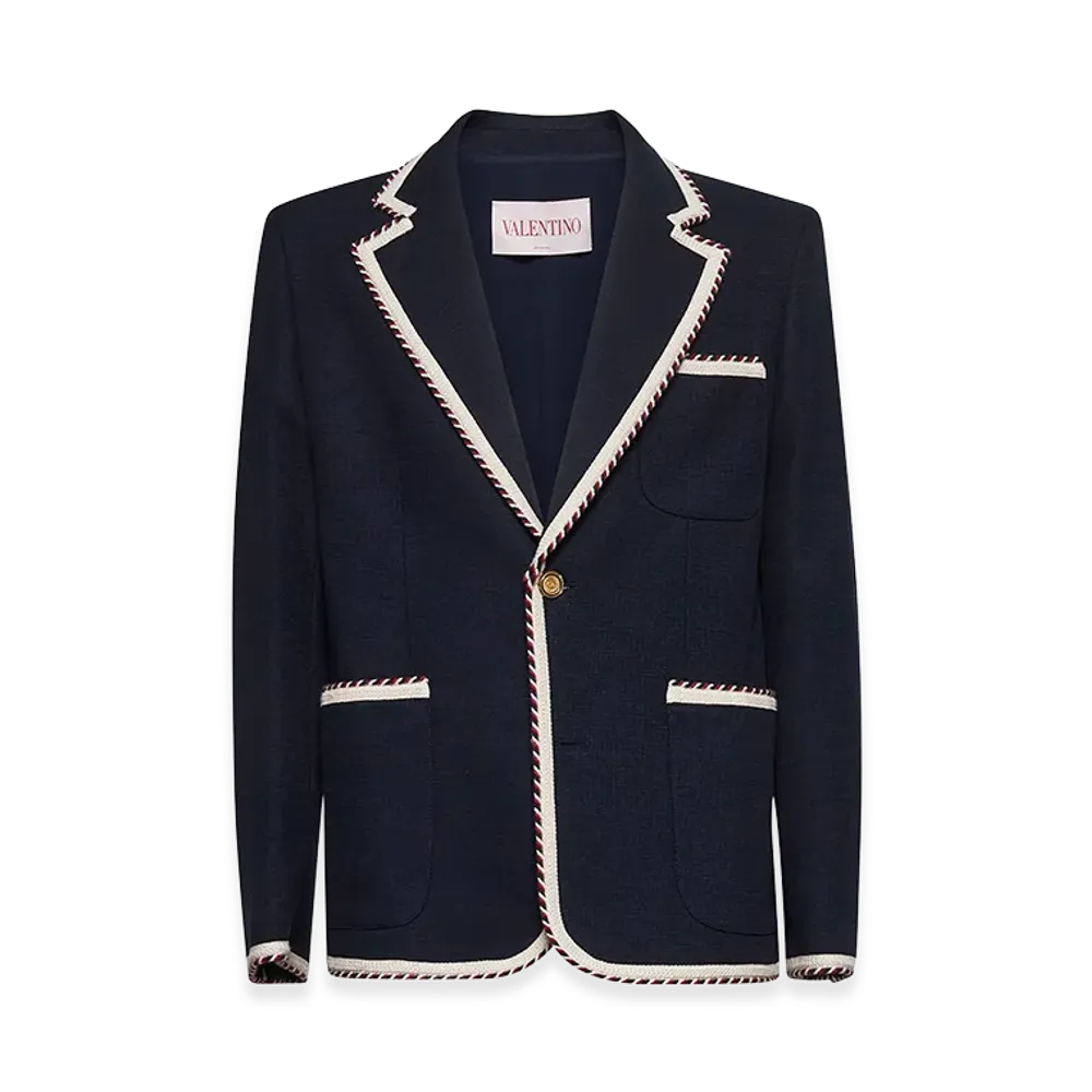 Valentino Single-Breasted Jacket In Cotton Jersey "Blue"
