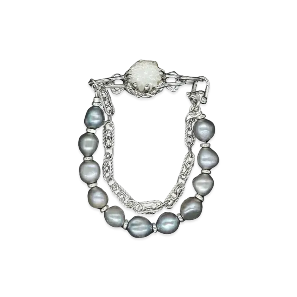 WTLA Zinnia Flower Bracelet_Grey Pearl "Vintage"