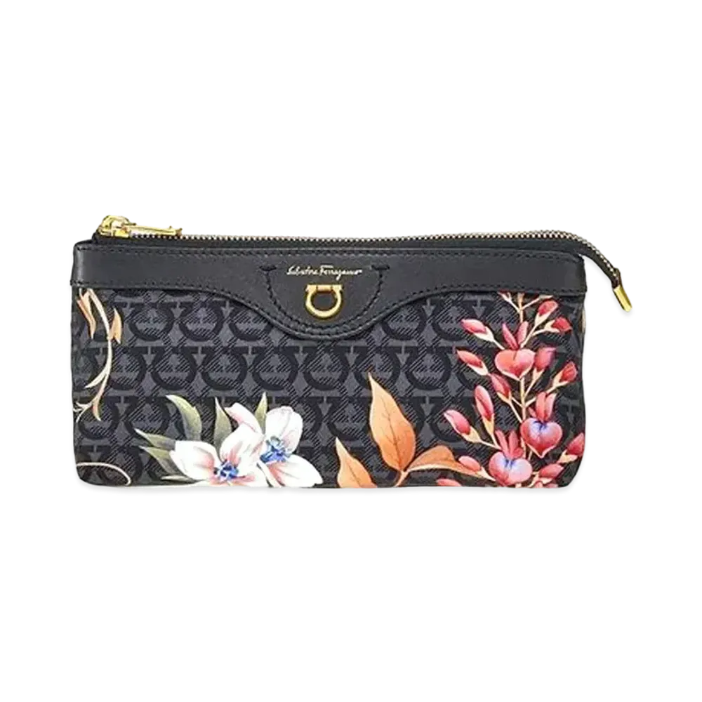 Salvatore Ferragamo Giardino Print Cosmetic Case - Econyl Nylon "Black"