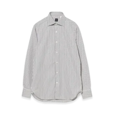 BEAMS Cotton Brown Pencil Stripe Wide Collar Shirt "Brown"