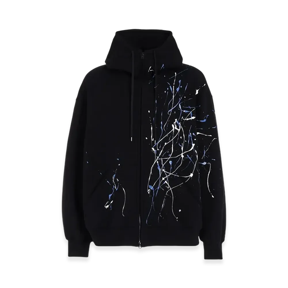 S'YTE French Terry Splash Painted Zip-Up Hoodie "Black/Blue"